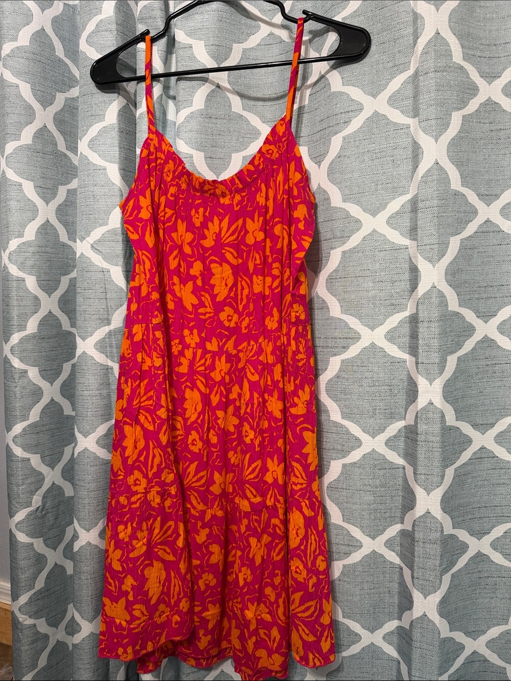 Fuchsia & Orange Floral Spaghetti-Strap Mini Dress